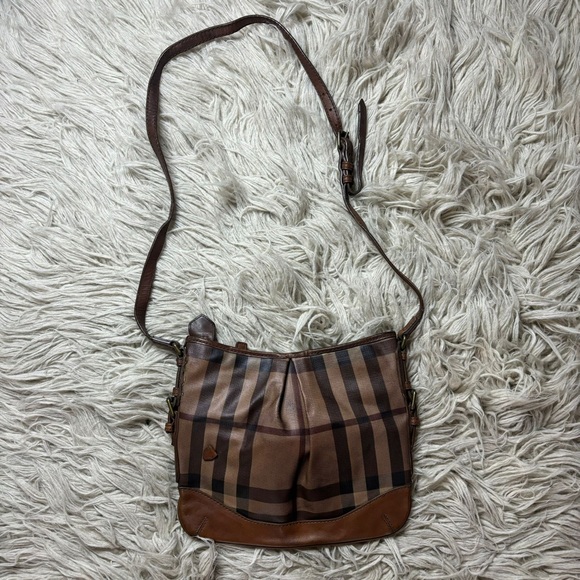 Burberry Brown Smoke House Check PVC and Leather Crossbody Bag - Picture 1 of 16